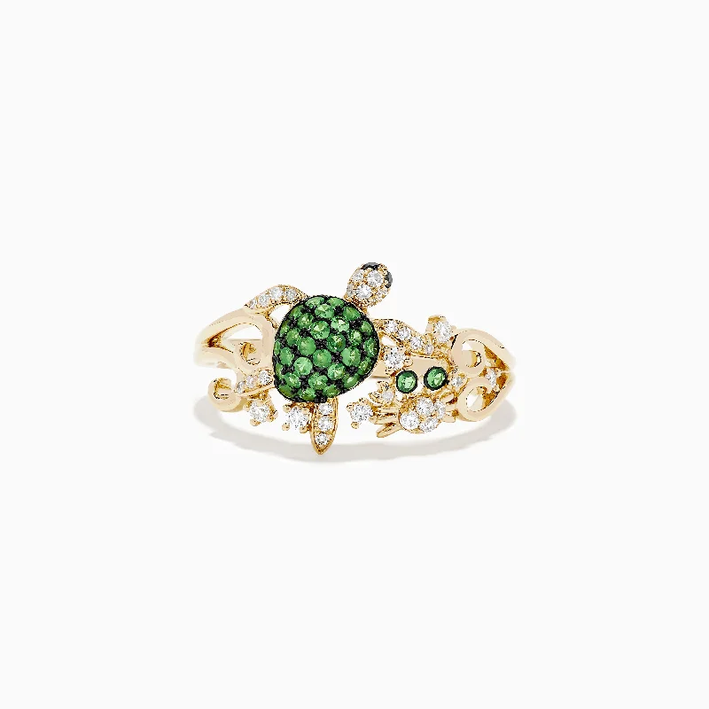 marquise-cut women's rings -Seaside 14K Yellow Gold Tsavorite and Diamond Turtle Ring