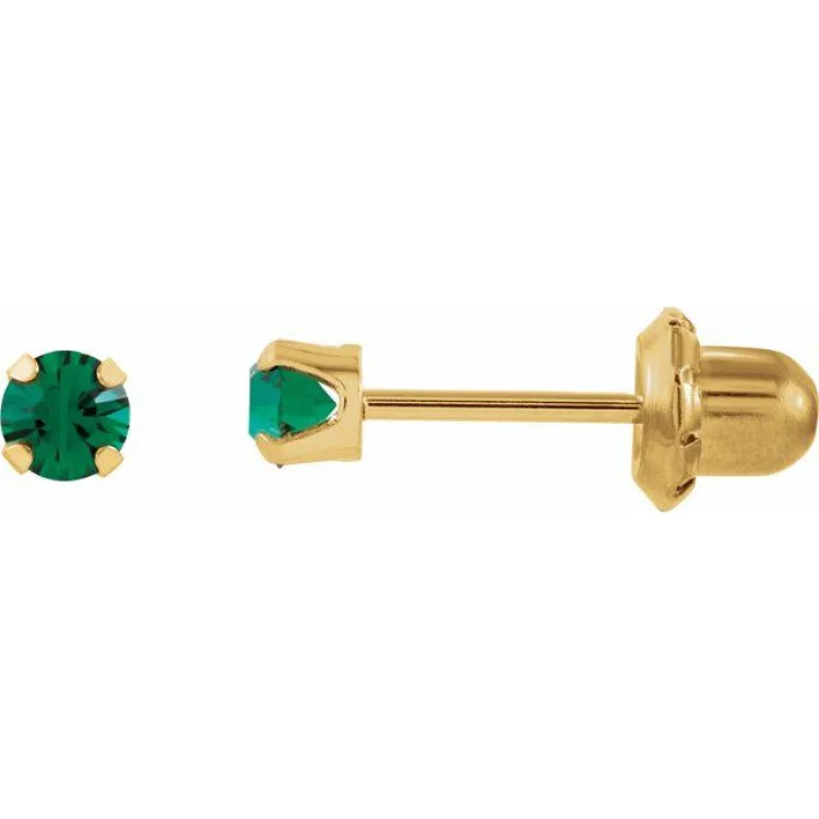 Ladies Mother’s Day Earrings -14K Yellow Imitation Emerald Inverness® Piercing Earrings