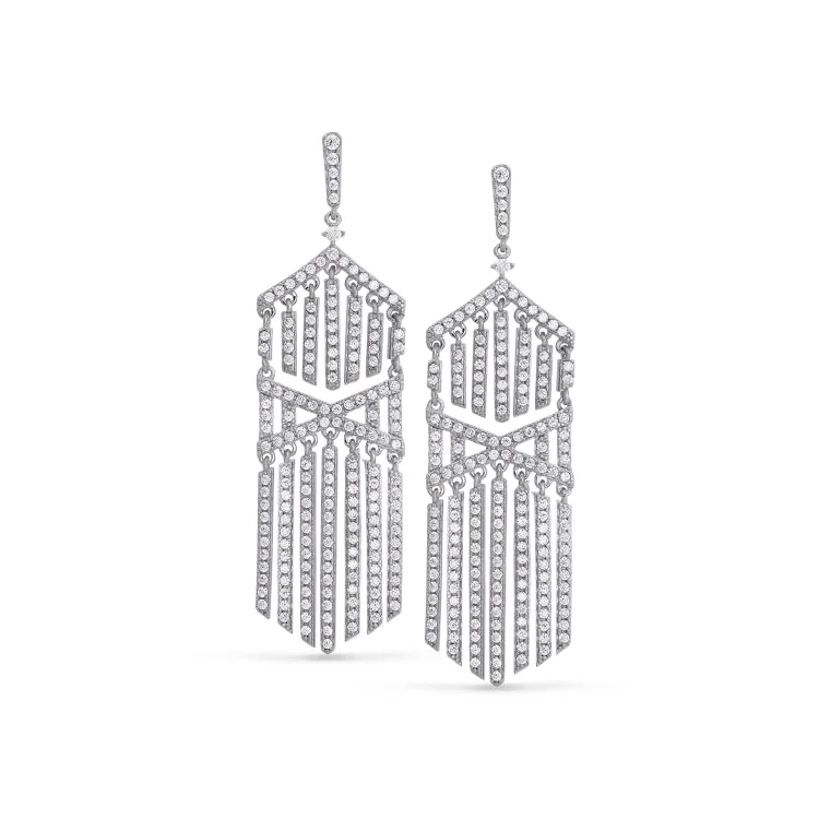 Ladies Infinity Earrings -Platinum Finish Sterling Silver Micropave Cascade Earrings with Simulated Diamonds