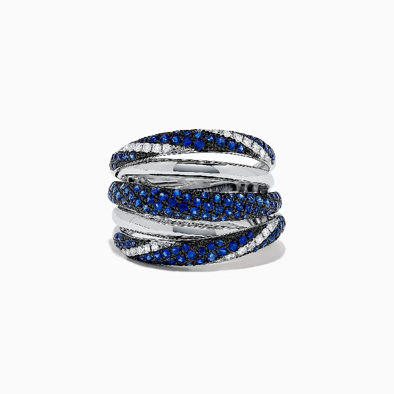 Celtic women's rings -Royale Bleu 14K White Gold Sapphire and Diamond Ring, 1.04 TCW