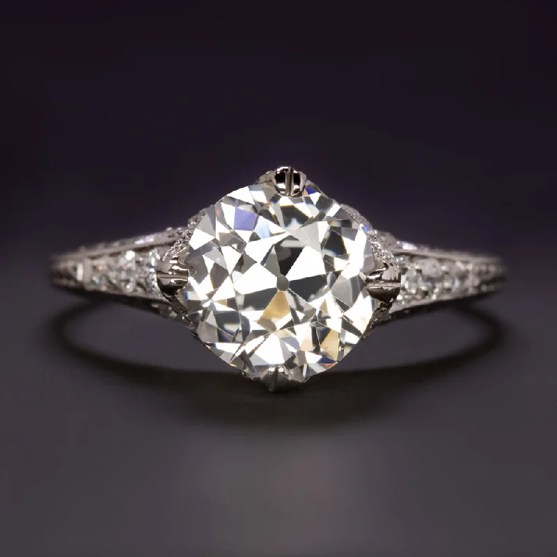 Matching Engagement Rings -2.26ct VINTAGE DIAMOND ENGAGEMENT RING GIA CERTIFIED G SI1 OLD EURO CUT PLATINUM