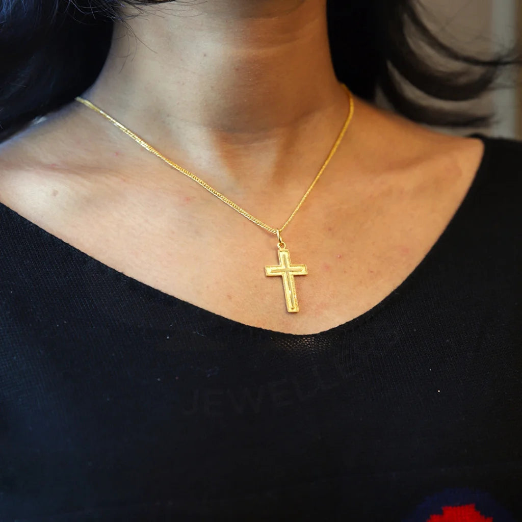 Ladies Sterling Silver Necklaces -oversized necklaces for women -Gold Necklace (Chain With Simple Cross Pendant) 21KT - FKJNKL21KM8568