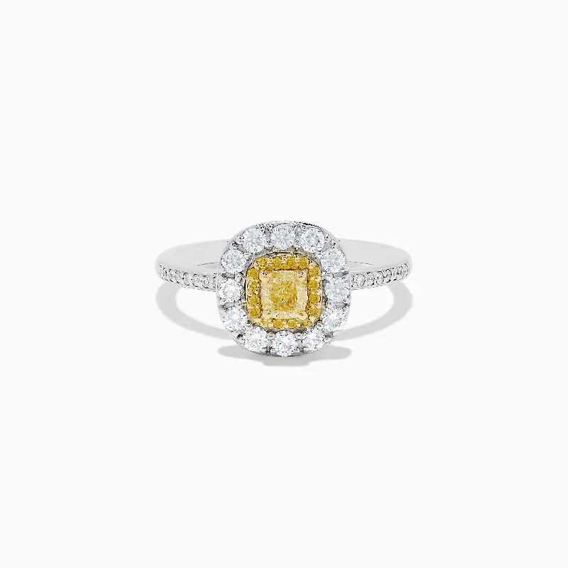 three-stone women's rings -Canare 14K Two Tone Gold Yellow and White Diamond Ring