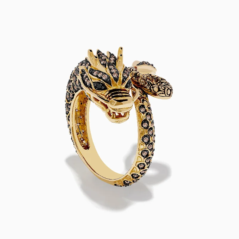 waterproof women's rings -Safari 14K Yellow Gold Brown Diamond Dragon Ring