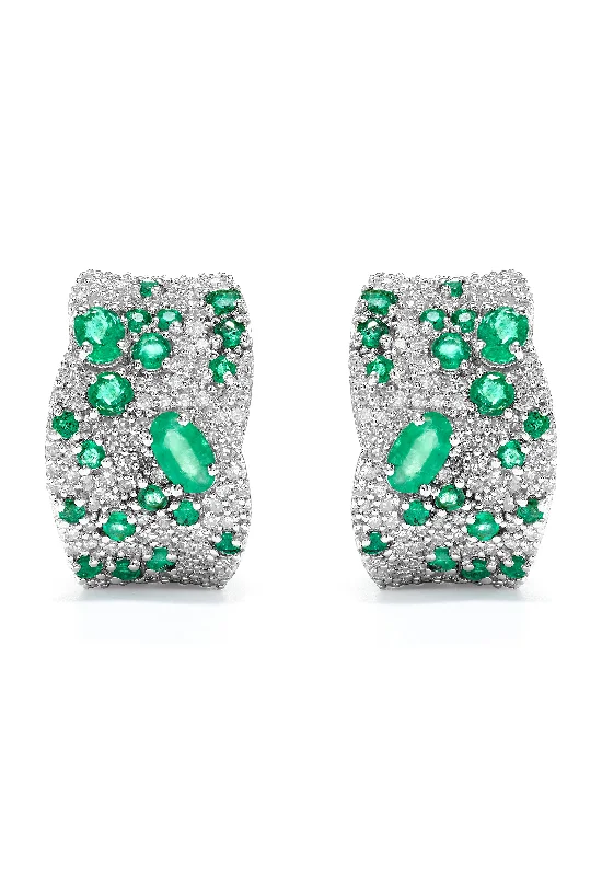 Ladies Delicate Earrings -Brasilica 14K White Gold Emerald and Diamond Earrings, 2.85 TCW