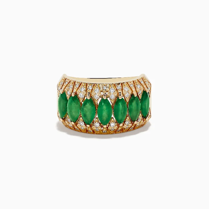 contemporary women's rings -Brasillica 14K Yellow Gold Emerald and Diamond Ring