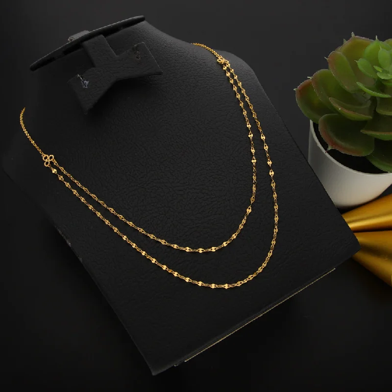 Ladies Jade Necklaces -minimalist necklaces for women -Gold Interlink Double Layered Necklace 21KT - FKJNKL21KM9886