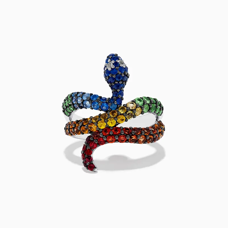 sapphire women's rings -925 Safari Sterling Silver Multi Sapphire Snake Ring