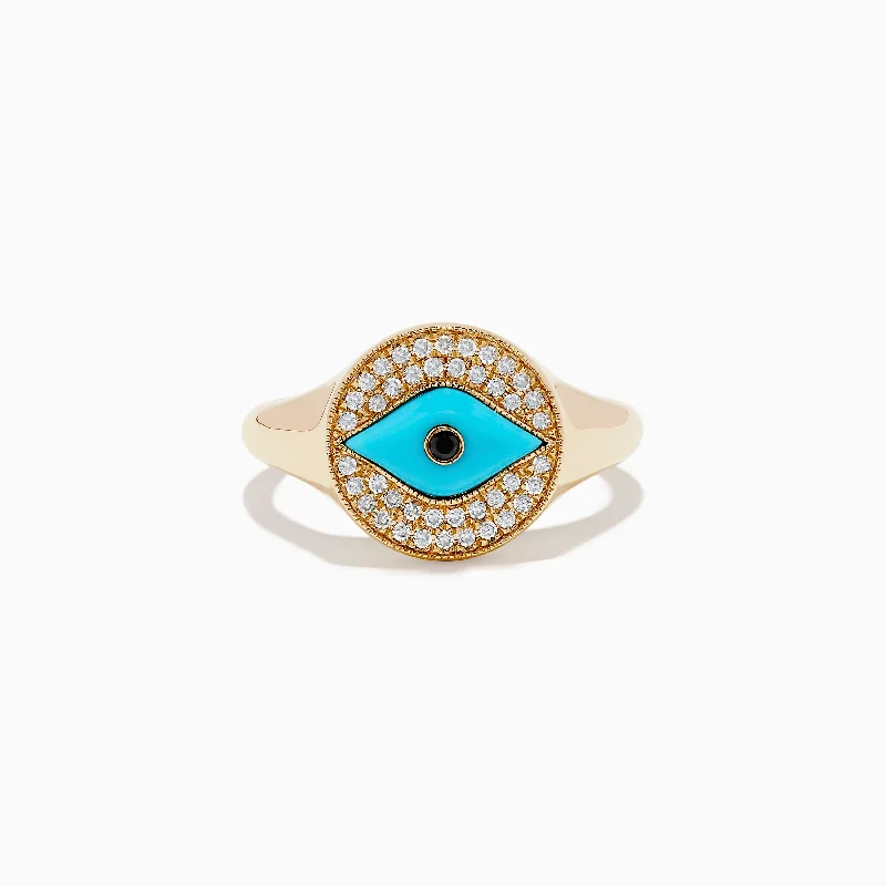 oversized women's rings -Terra 14K Yellow Gold Turquoise and Diamond Evil Eye Ring