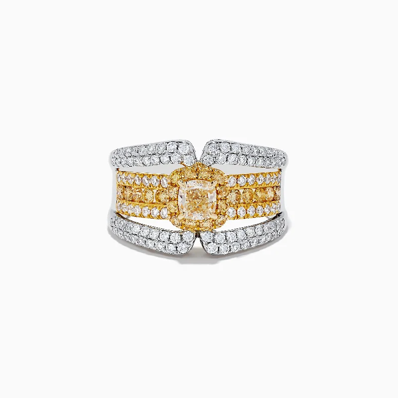 stackable women's rings -14K Two Tone Gold Yellow Diamond Statement Ring 1.71 TCW