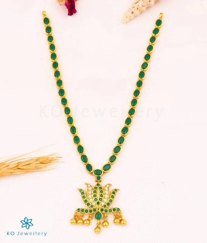 Ladies Collar Necklaces -custom-made necklaces -The Abja Silver Kempu Necklace (Green)