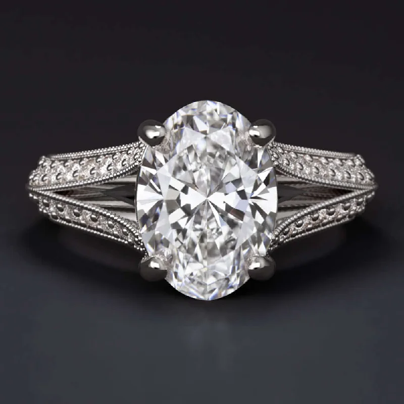 Uncut Diamond Engagement Rings -1.70c LAB CREATED DIAMOND ENGAGEMENT RING CERTIFIED F VS OVAL SPLIT SHANK 1.75ct