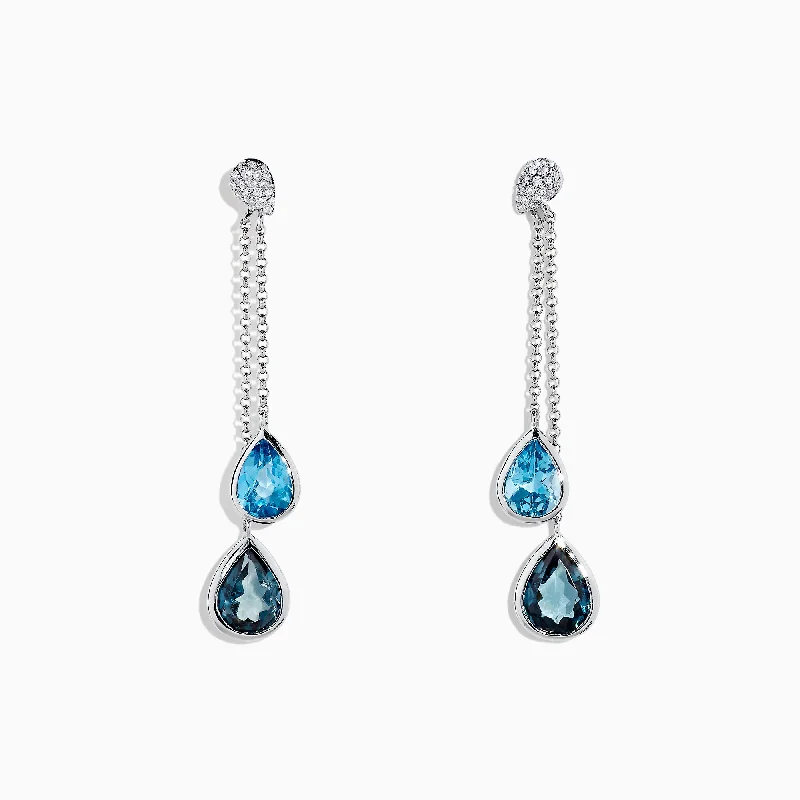 Ladies Lightweight Earrings -Ocean Bleu 14K White Gold Blue Topaz and Diamond Earrings, 4.28 TCW