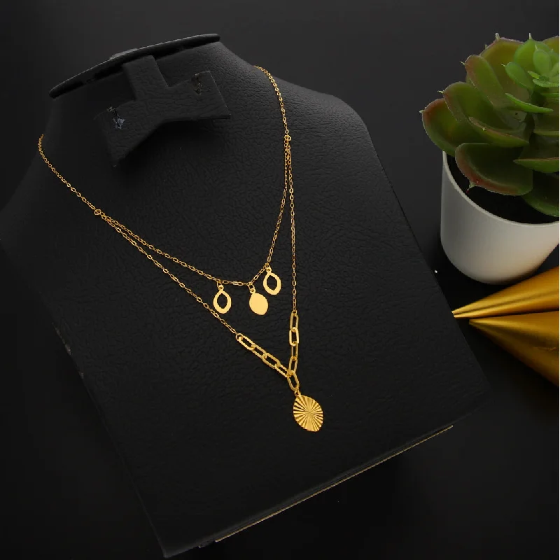 Ladies New Year Necklaces -elegant pearl drop necklaces -Gold Double Layered Necklace (Chain With Leaf Shaped Pendant) 21KT - FKJNKL21KM9892