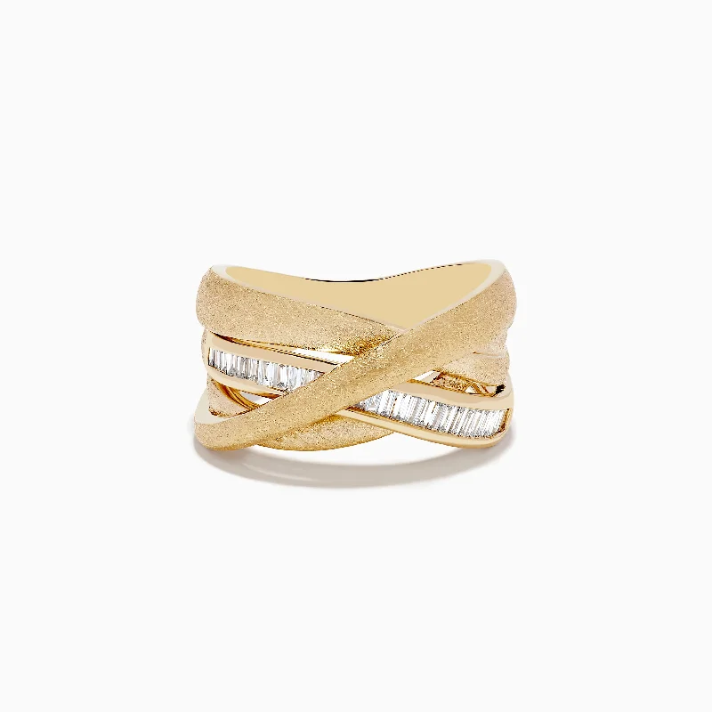 art deco women's rings -D'Oro 14K Brushed Yellow Gold Diamond Crossover Ring 0.39 TCW