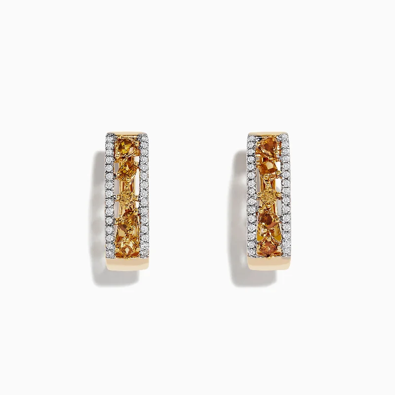 Ladies Dreamy Earrings -14K Gold Fancy Yellow and White Diamond Hoop Earrings, 1.00 TCW