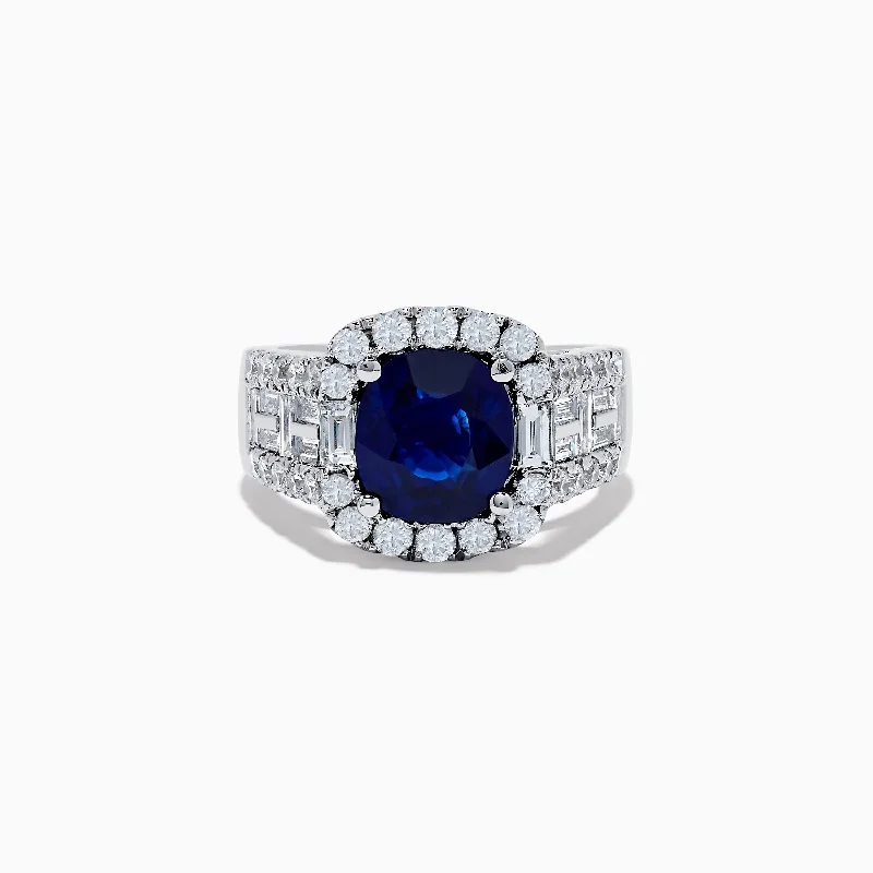 chakra women's rings -Hematian 18K White Gold Blue Sapphire and Diamond Ring