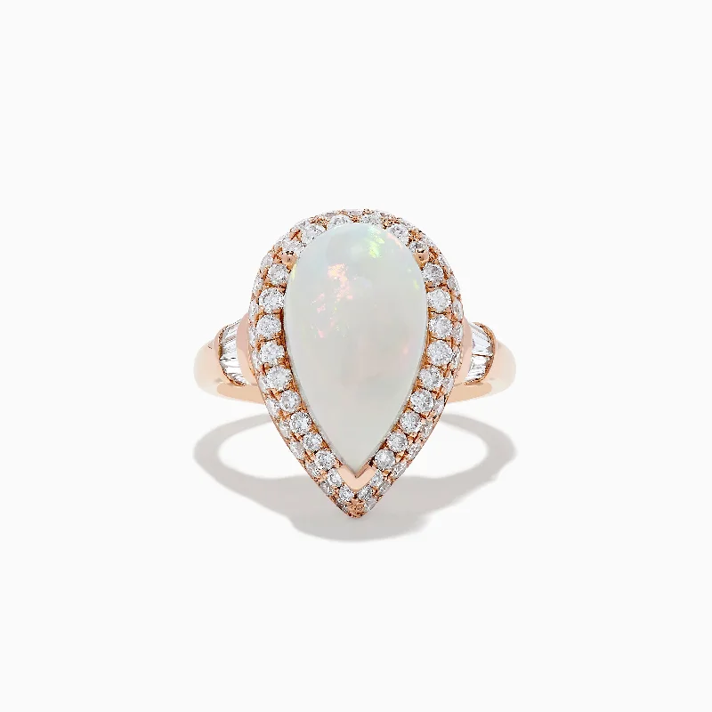 fashion women's rings -Aurora 14K Rose Gold Opal and diamond Pear Shaped Ring