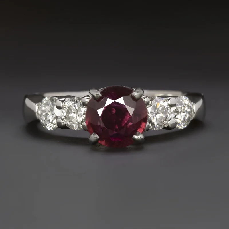 Pink Diamond Engagement Rings -1.30ct ROUND CUT RUBY DIAMOND PLATINUM RING COCKTAIL ENGAGEMENT NATURAL RICH RED