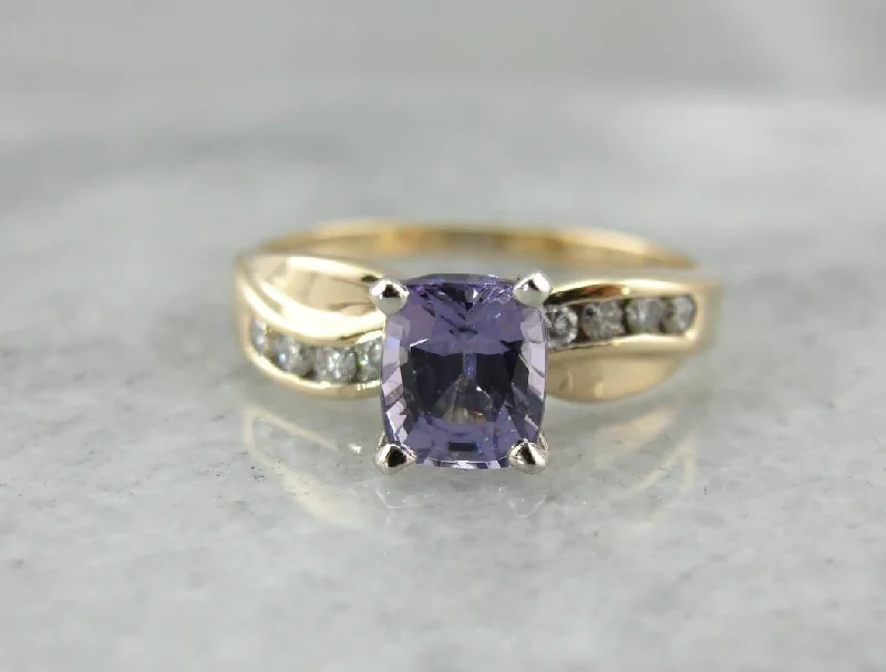 Rustic Engagement Rings -Periwinkle Purple Sapphire and Diamond Engagement Ring