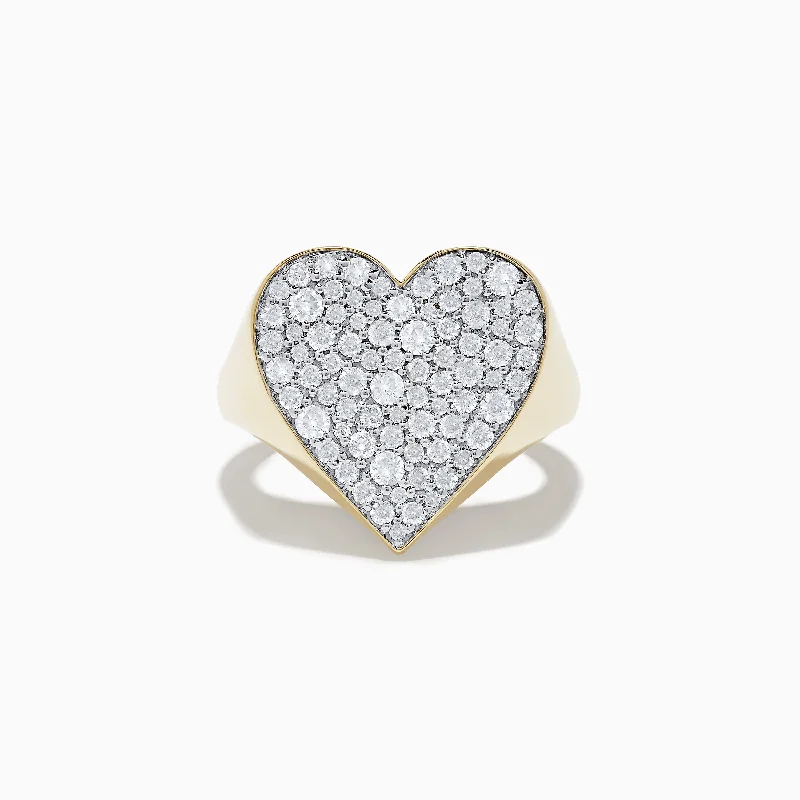 moissanite women's rings -D'Oro 14k Yellow Gold Pave Heart Diamond Statement Ring