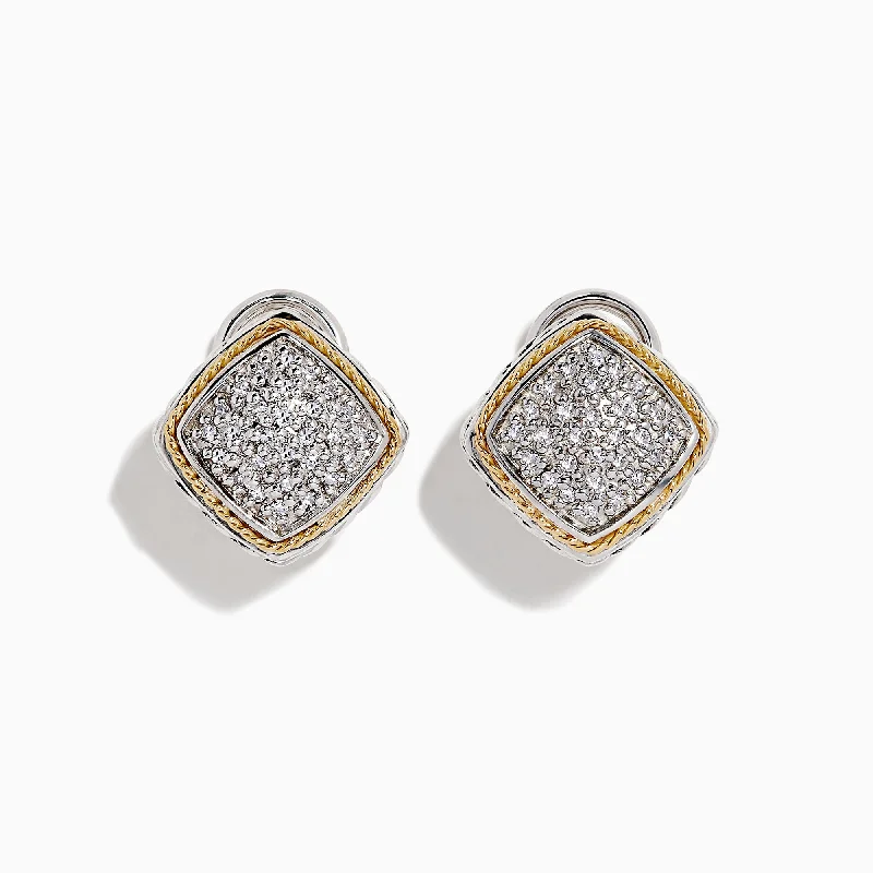 Ladies Vibrant Earrings -925 Sterling Silver & 18K Gold Diamond Earrings, 0.21 TCW