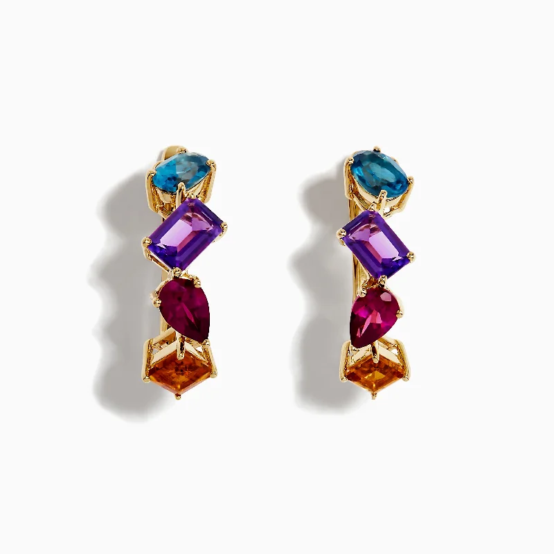 Ladies Adventure Earrings -Mosaic 14K Yellow Gold Multi Gemstone Earrings