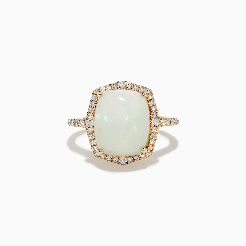 vintage women's rings -Aurora 14K Yellow Gold Opal and Diamond Ring