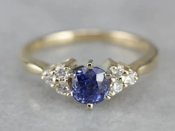 Rustic Engagement Rings -Natural Sapphire and Diamond Engagement Ring