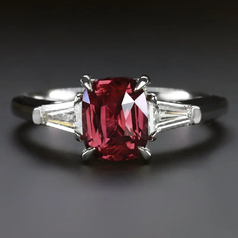 Harmony Engagement Rings -1.77ct RUBY DIAMOND ENGAGEMENT RING PLATINUM GIA CERTIFIED 3 STONE CUSHION SHAPE